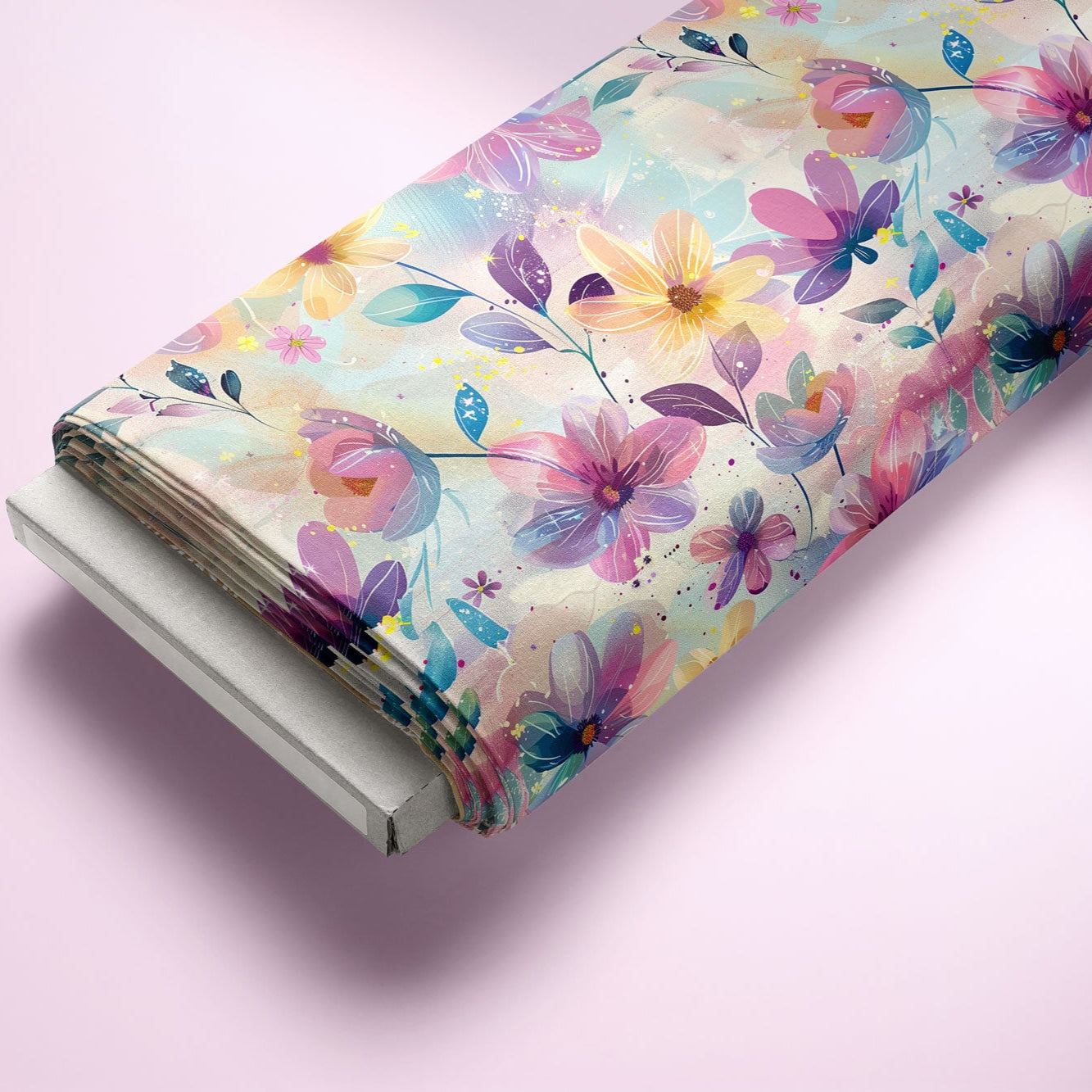 Damenstoff Meterware Blumen lila gelb blau