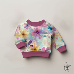 Damenstoff Meterware Blumen lila gelb blau als Pullover