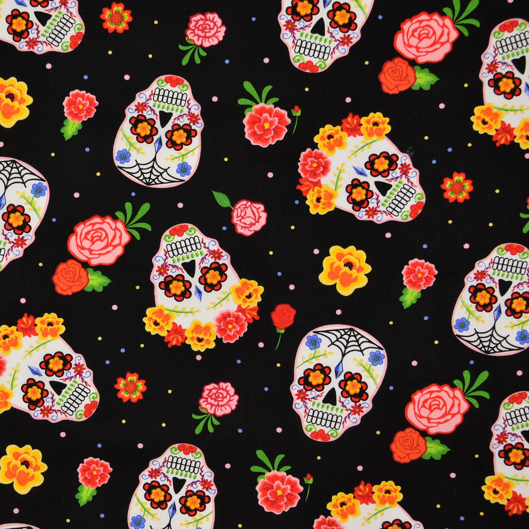 Baumwoll Popeline Halloween Totenkopf 