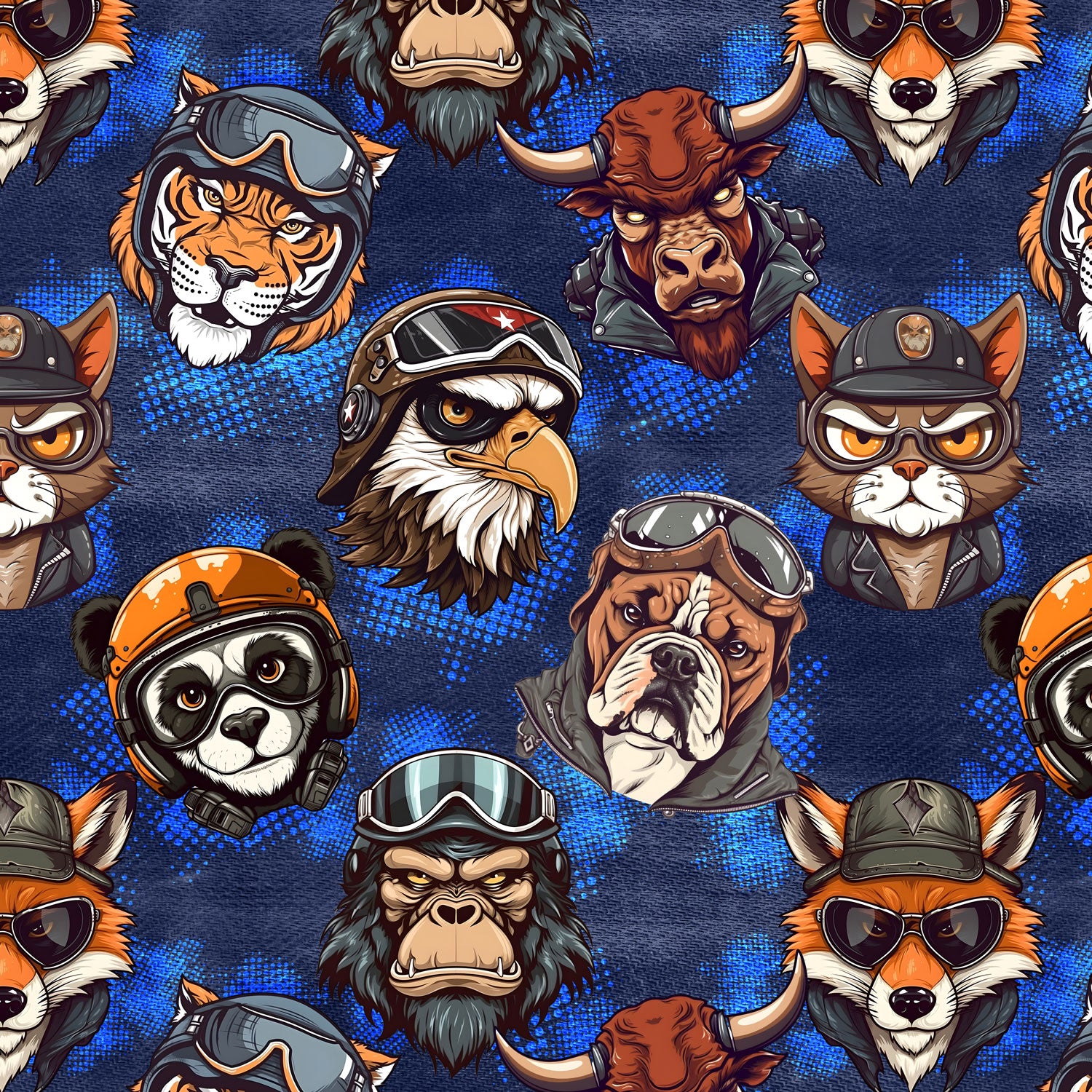 Kinderstoffe Meterware coole Tiere als Biker auf blau  Jungsstoff