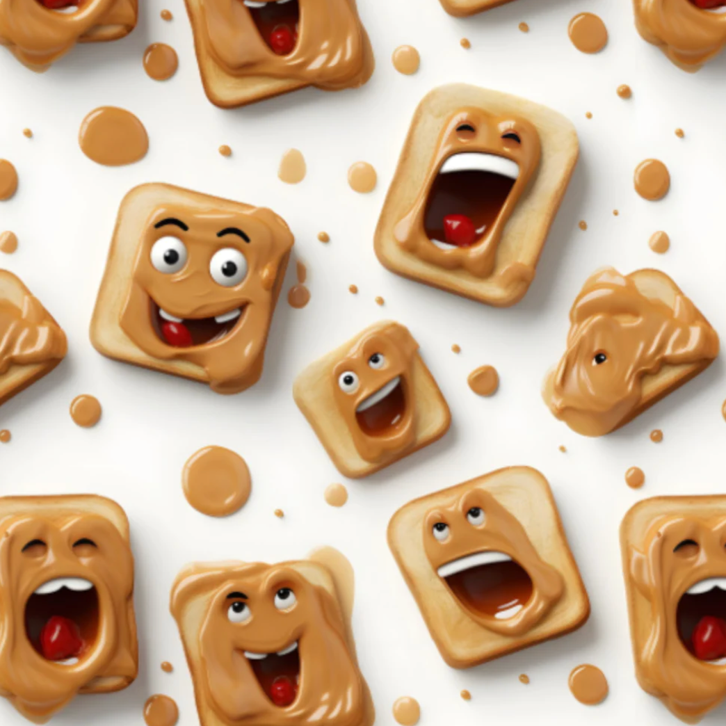 Kinderstoff glückliches und lustiges Toast mit Erdnussbutter