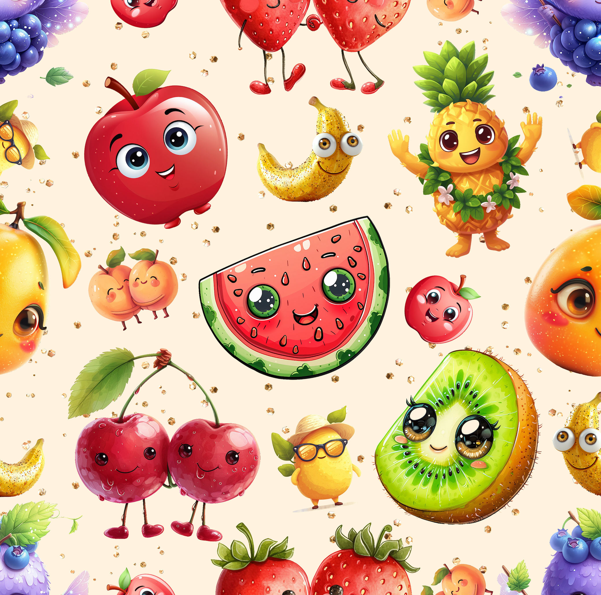 Kinderstoff Obst mit Gesicht