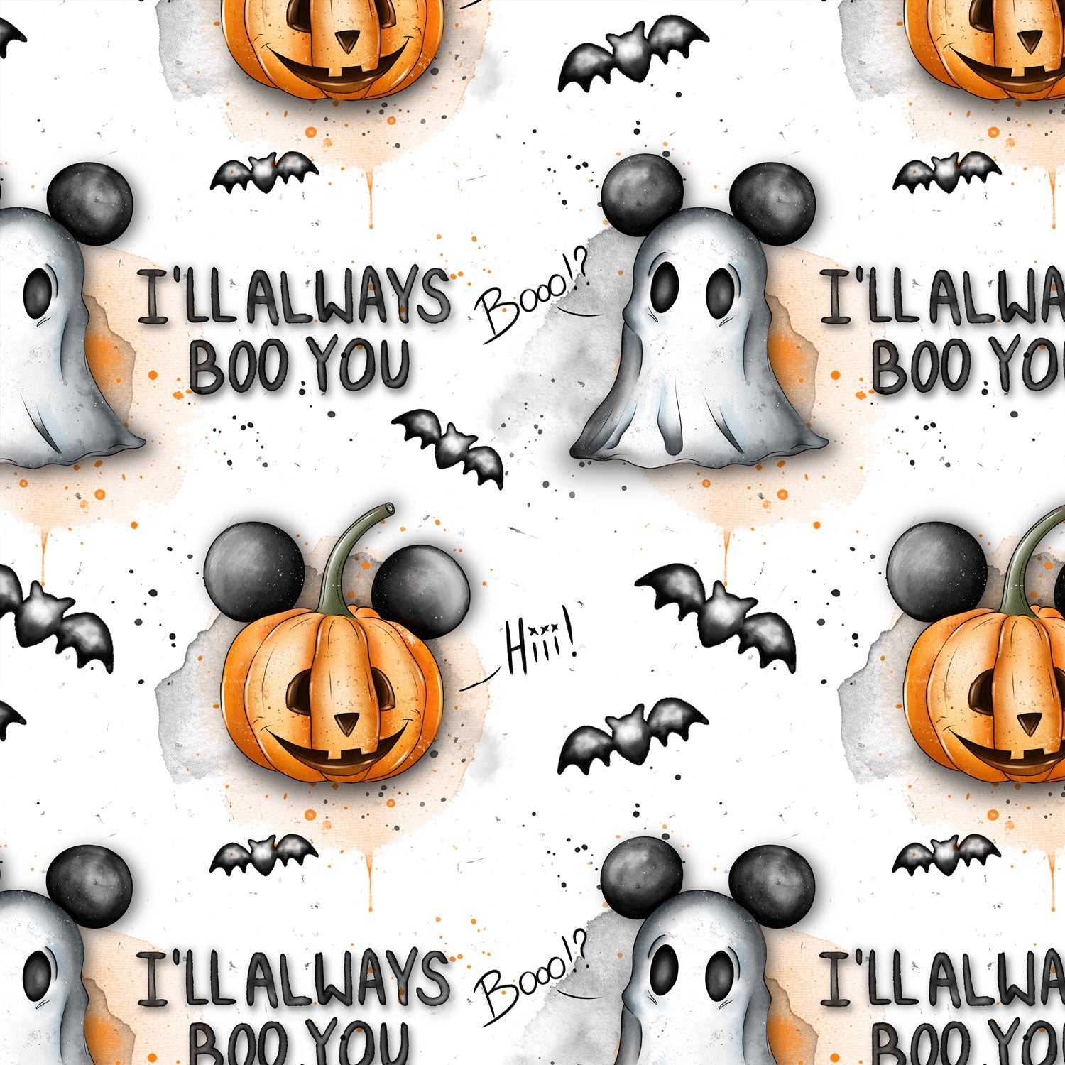 Kinderstoff Halloween Meterware Geist mit Ohren und Kürbisse