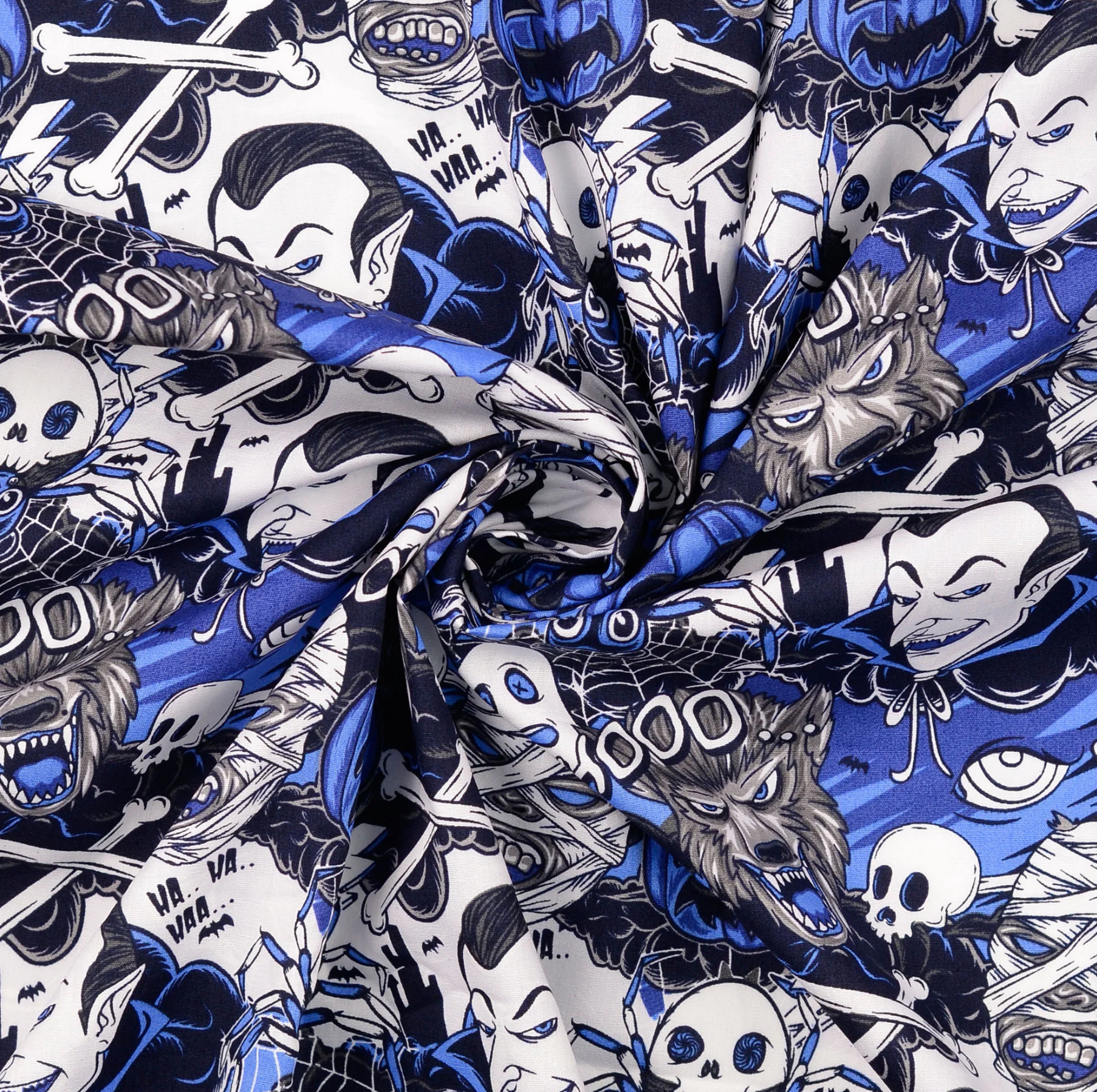 Dracula Stoff Popeline schwarz blau