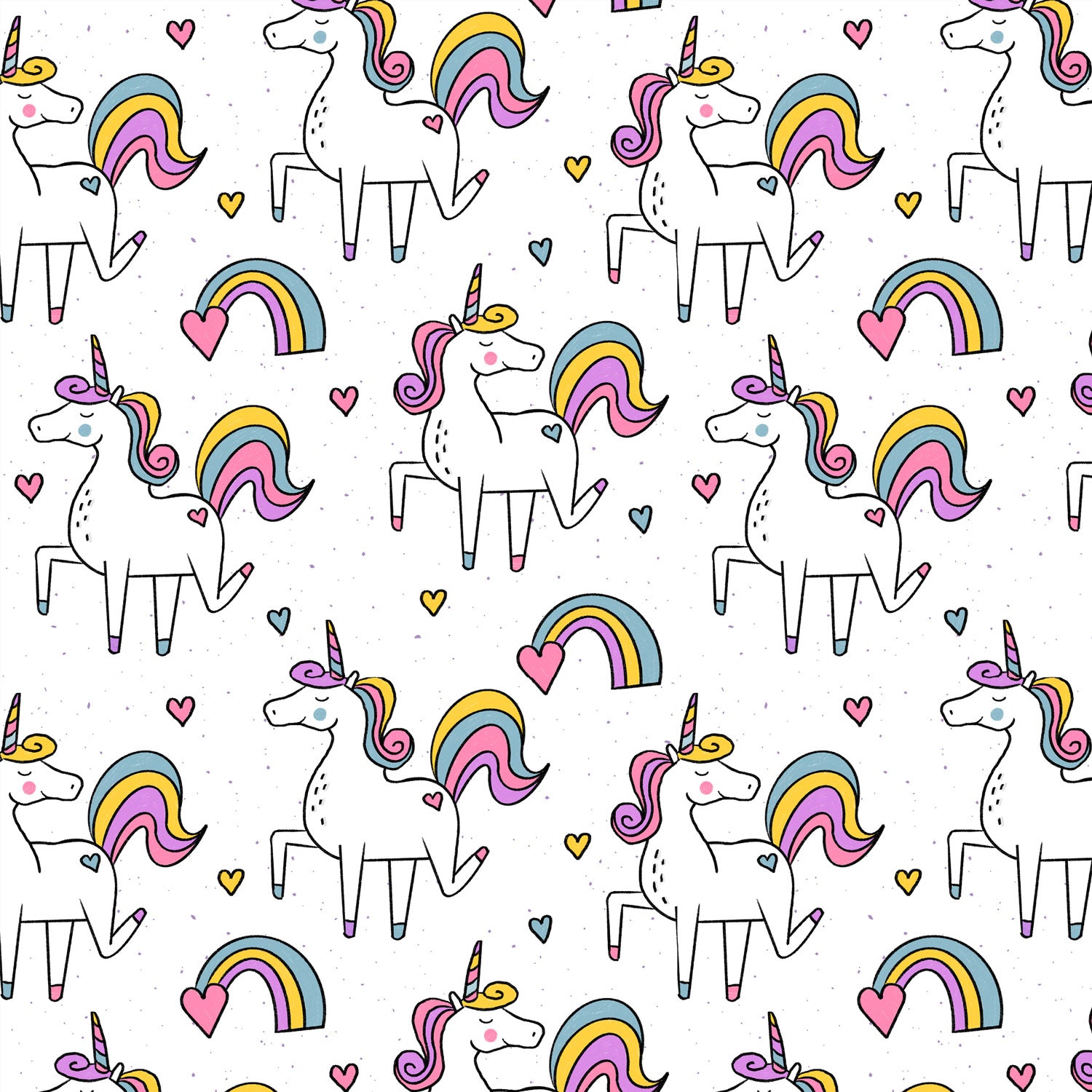 Kinderstoff Meterware Einhorn Herzchen und Regenbogen von Katzengold Design