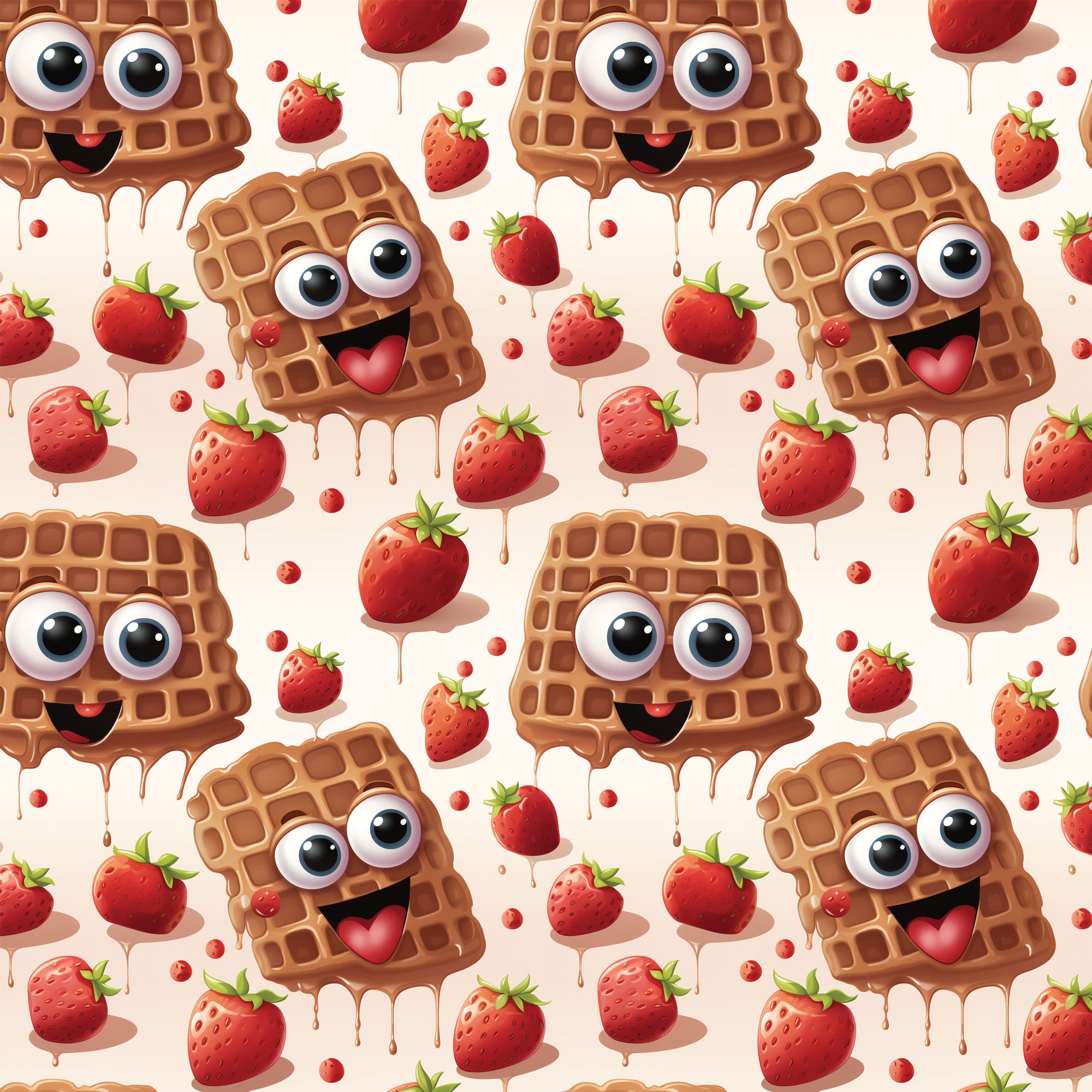 Kinderstoff Bio Jersey mit Waffeln und Erdbeeren