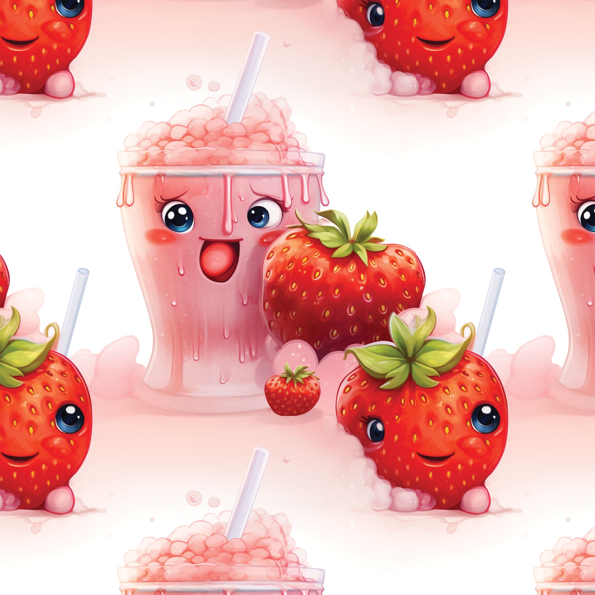 Kinderstoff mit Erdbeer Milkshalke fröhlicher Stoff