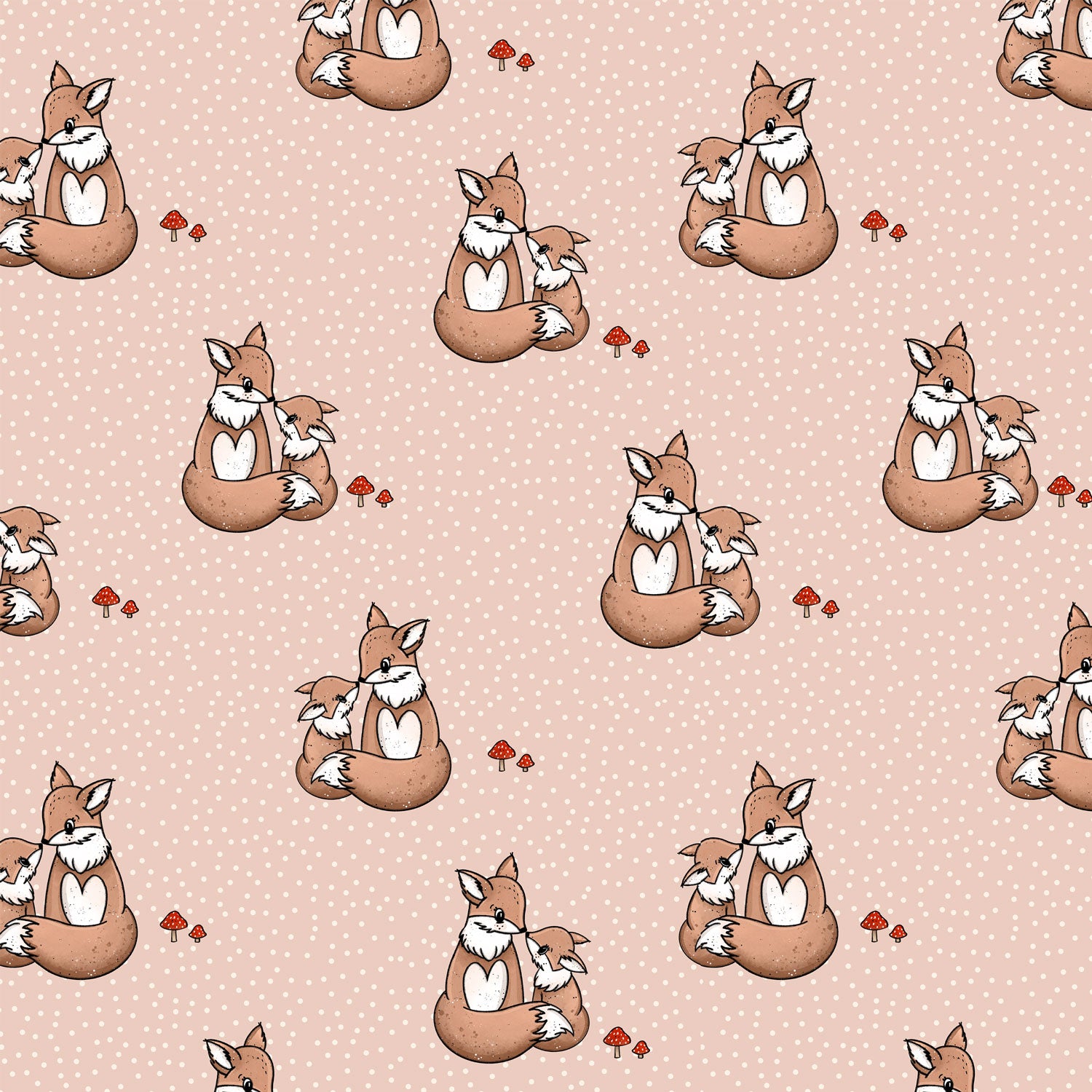 Kinderstoffe Meterware süße Füchse von Katzengold Design mit Punkten auf rosa