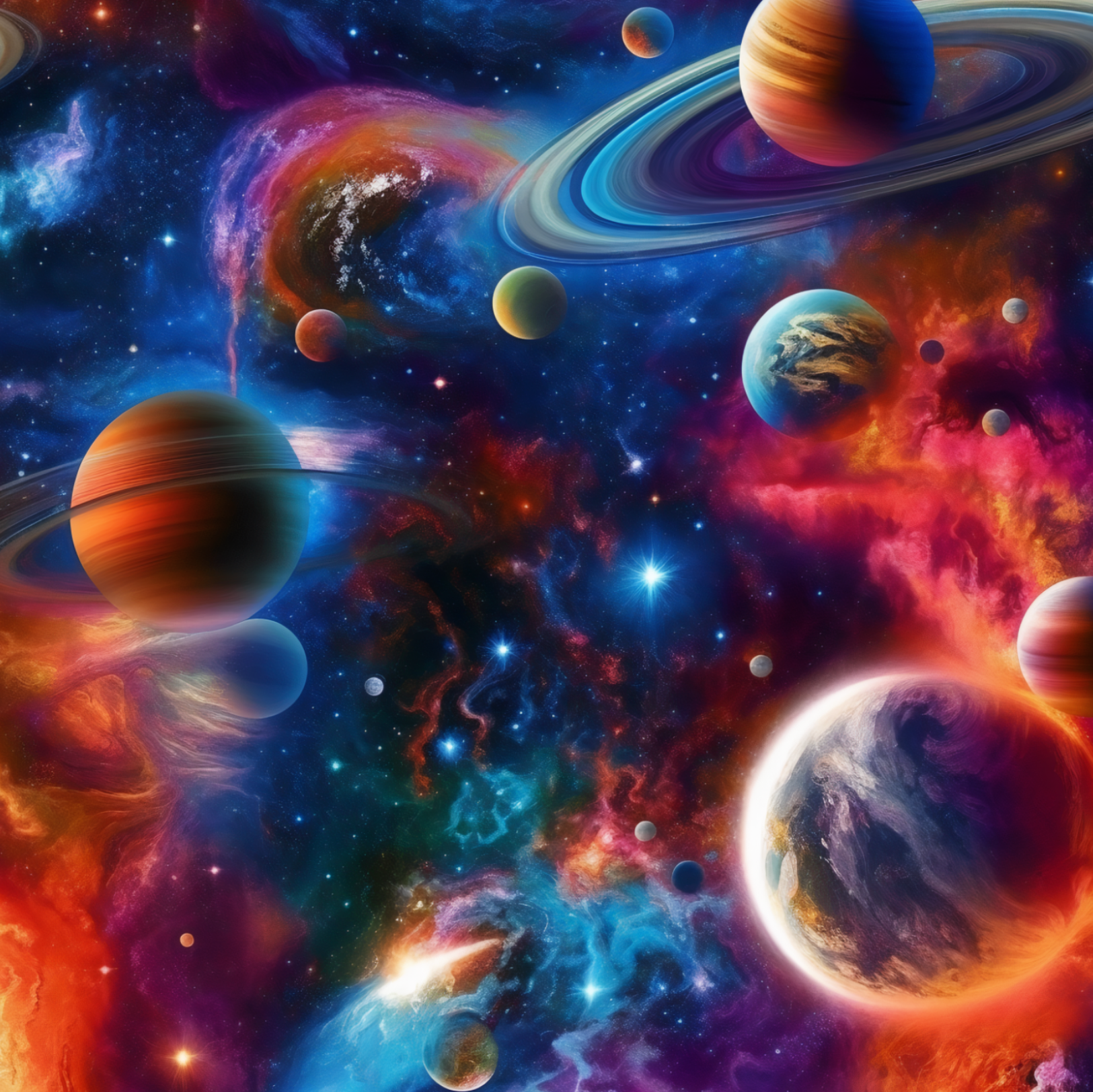 Kinderstoff mit der Galaxie, Planten und Sternen Jungenstoff