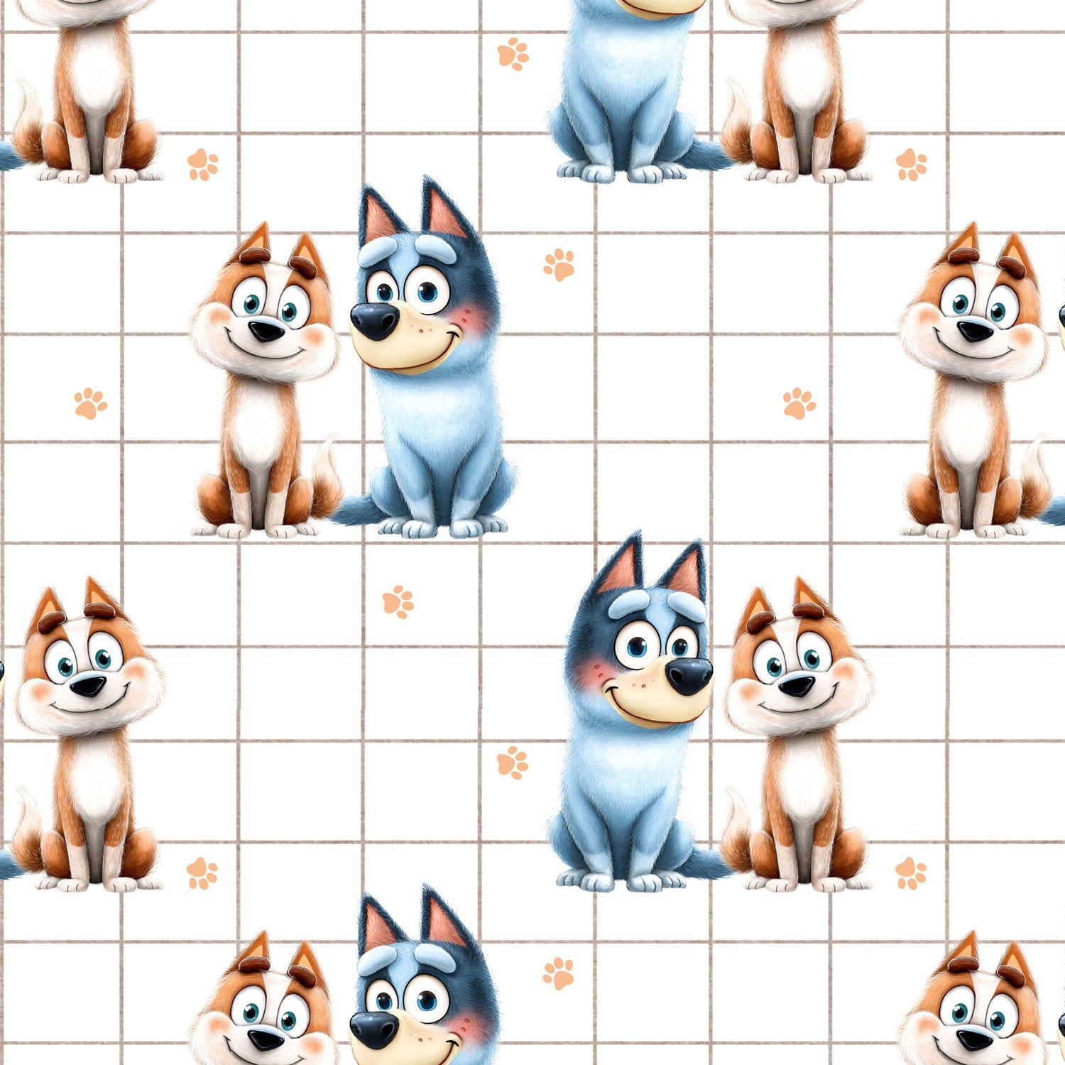 Kinderstoff blauer Hund und brauner Hund Meterware