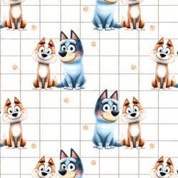 Kinderstoff blauer Hund und brauner Hund Meterware