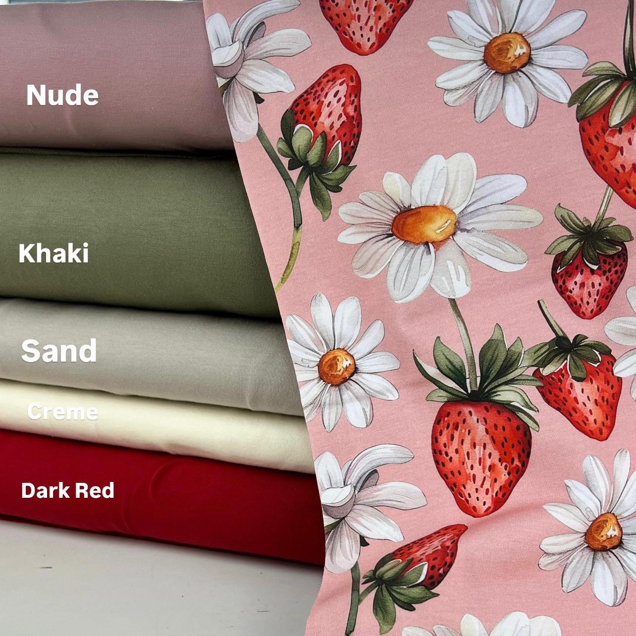 Damenstoff Meterware Erdbeeren und Blumen Kombi