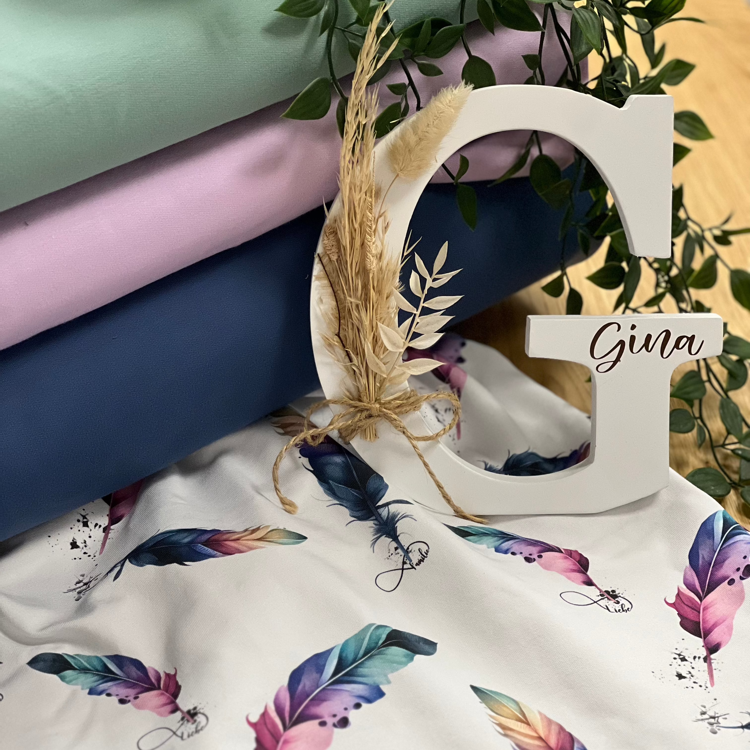 Damenstoff Infinity Feder Liebe Familie Kombistoffe