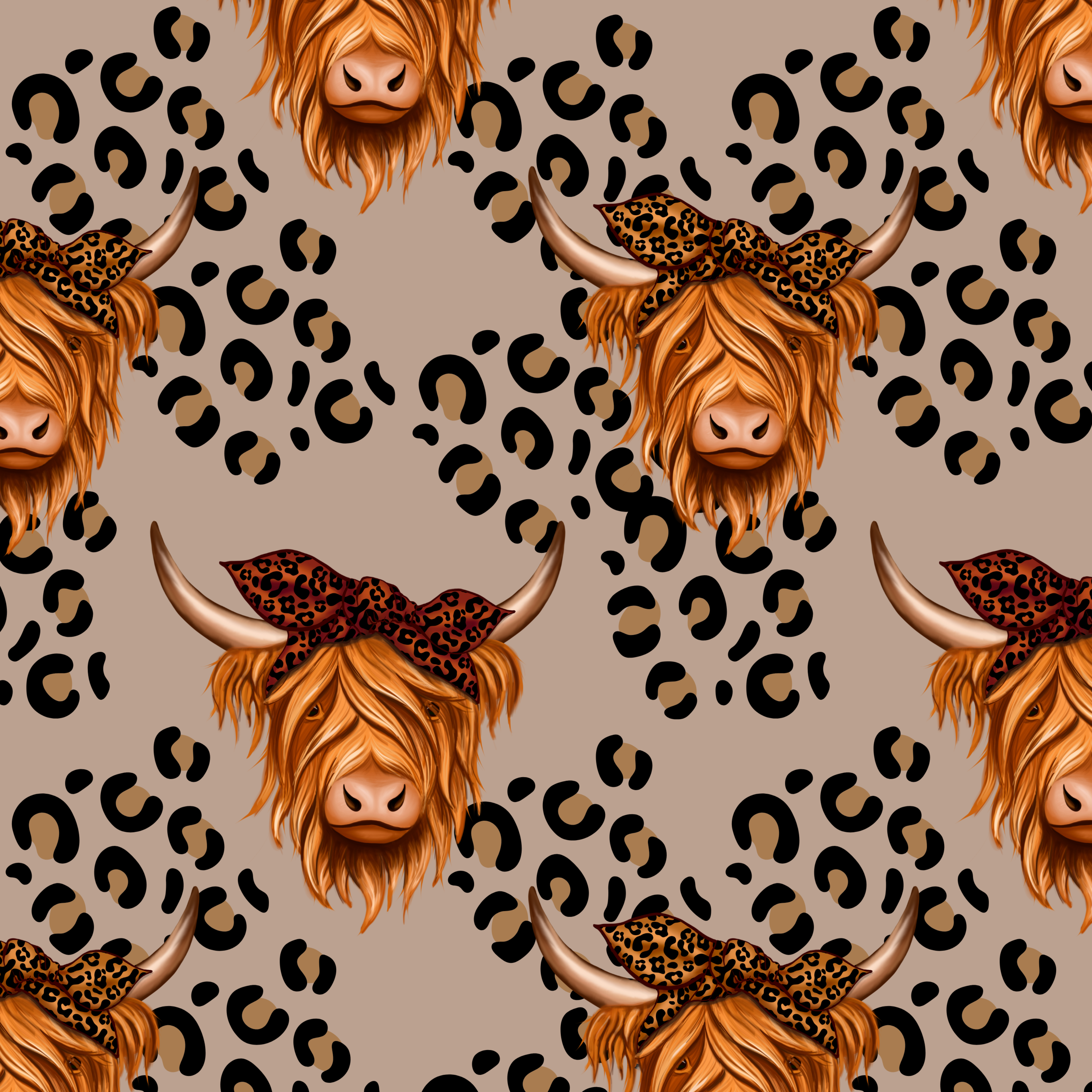 Kinderstoff Damenstoff Leomuster mit Highland Kuh