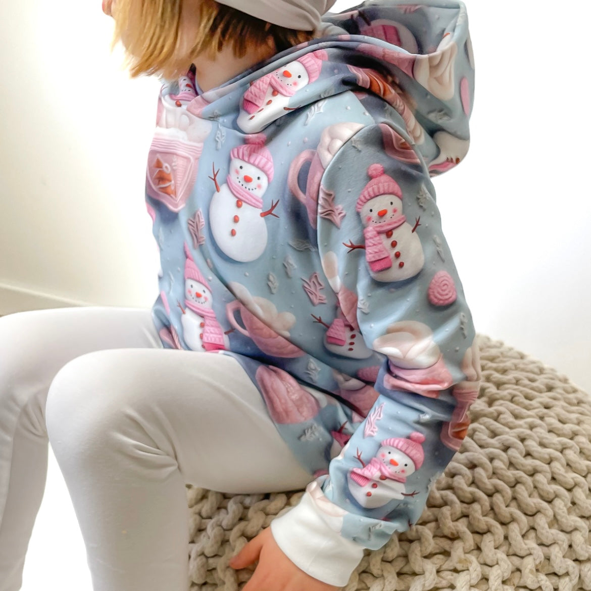 Stoffvorbestellung "Schneemann & Tassen rosa"