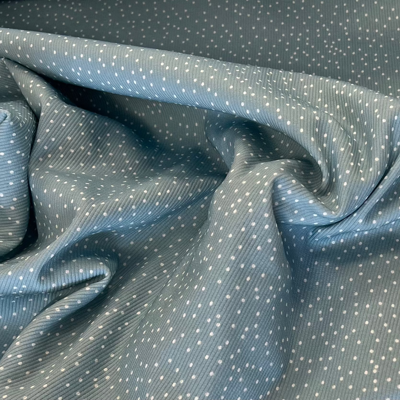 Meterware Rib Jersey in Dusty Mint mit Dots