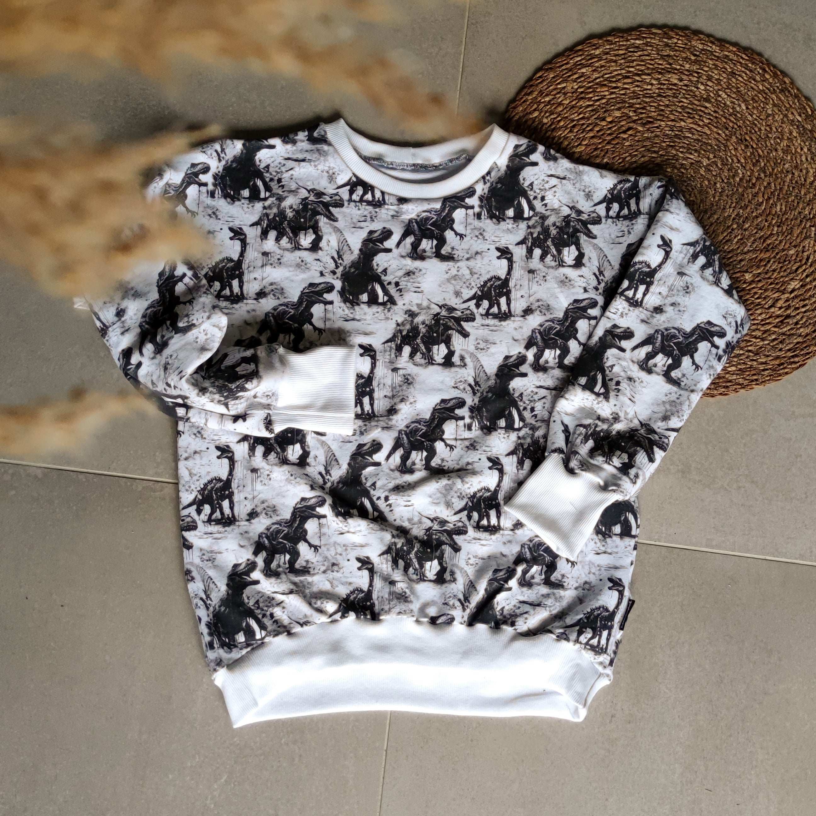 Bio French Terry  "Black & White Dinos"