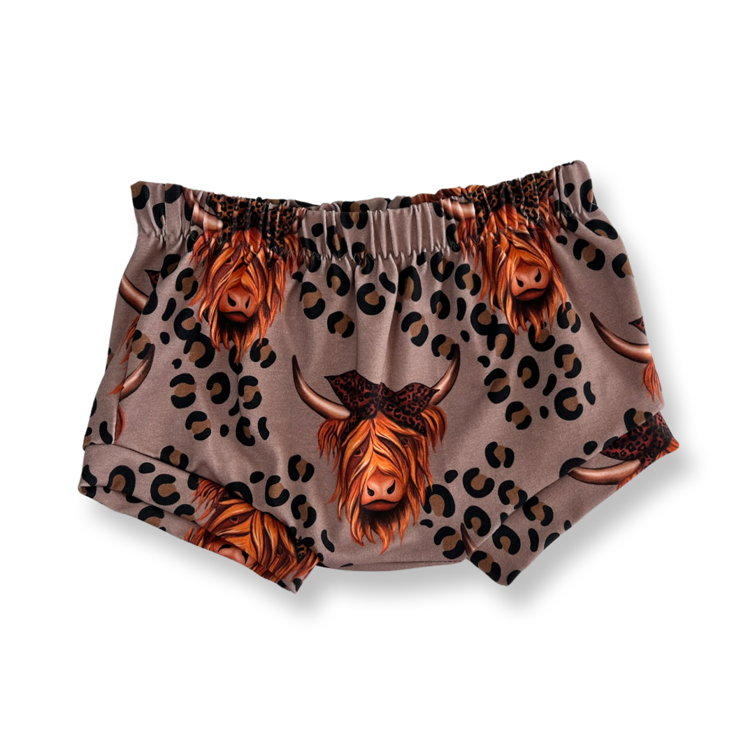 Kinderstoff Damenstoff Leomuster mit Highland Kuh