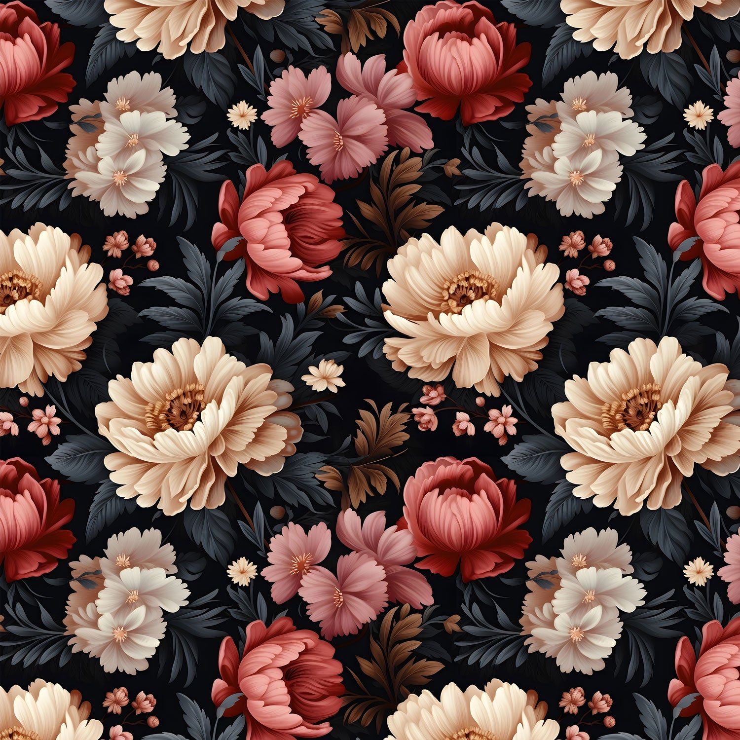 Damenstoff Meterware Blumen in weiß und rot und schwarz