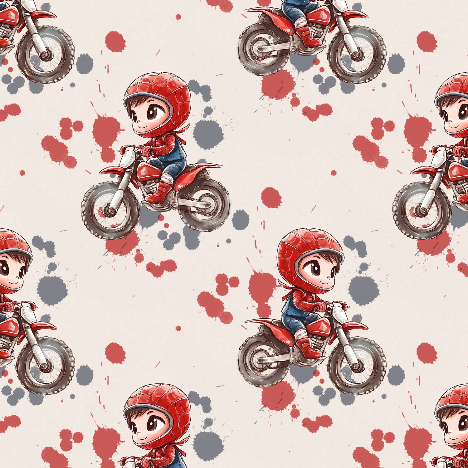 Kinderstoff Junge auf Motorrad rot und blau