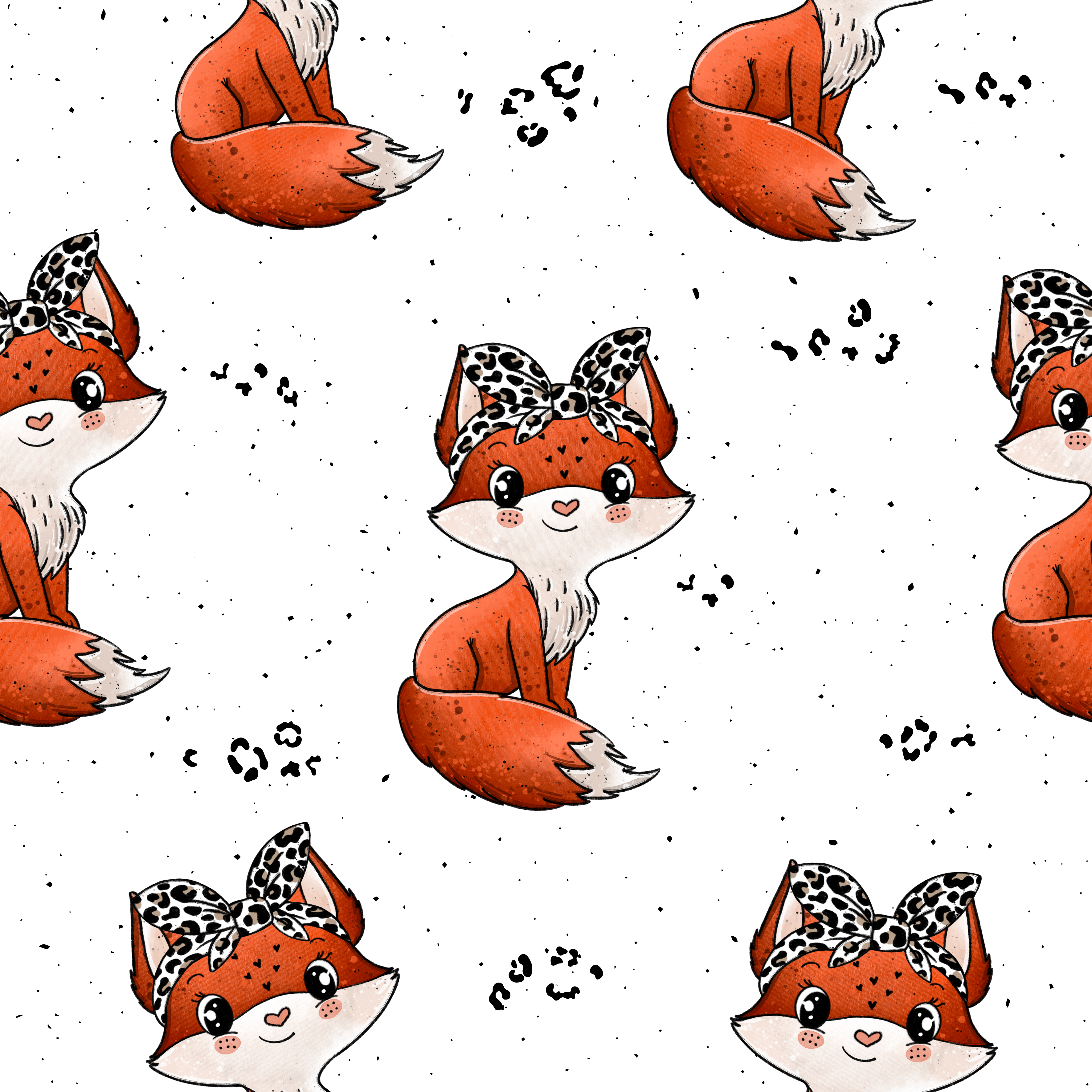 Kinderstoff Meterware mit süßem Fuchsdesign mit Leo Schleife von Katzengold Design