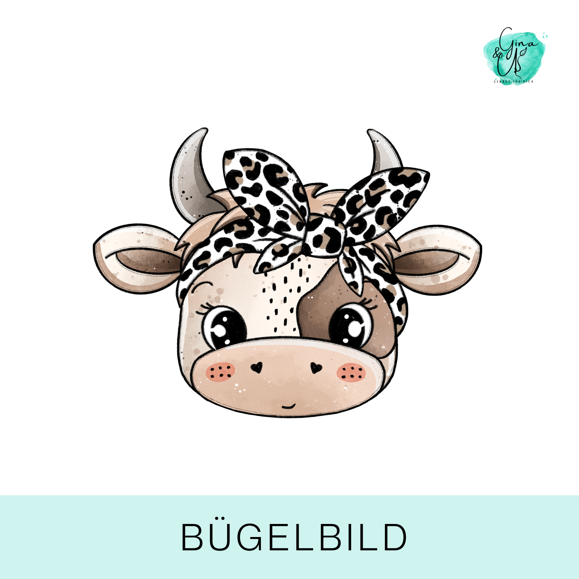 Bügelbild für Kinder Kuh mit Leo Haarband von Katzengold Design