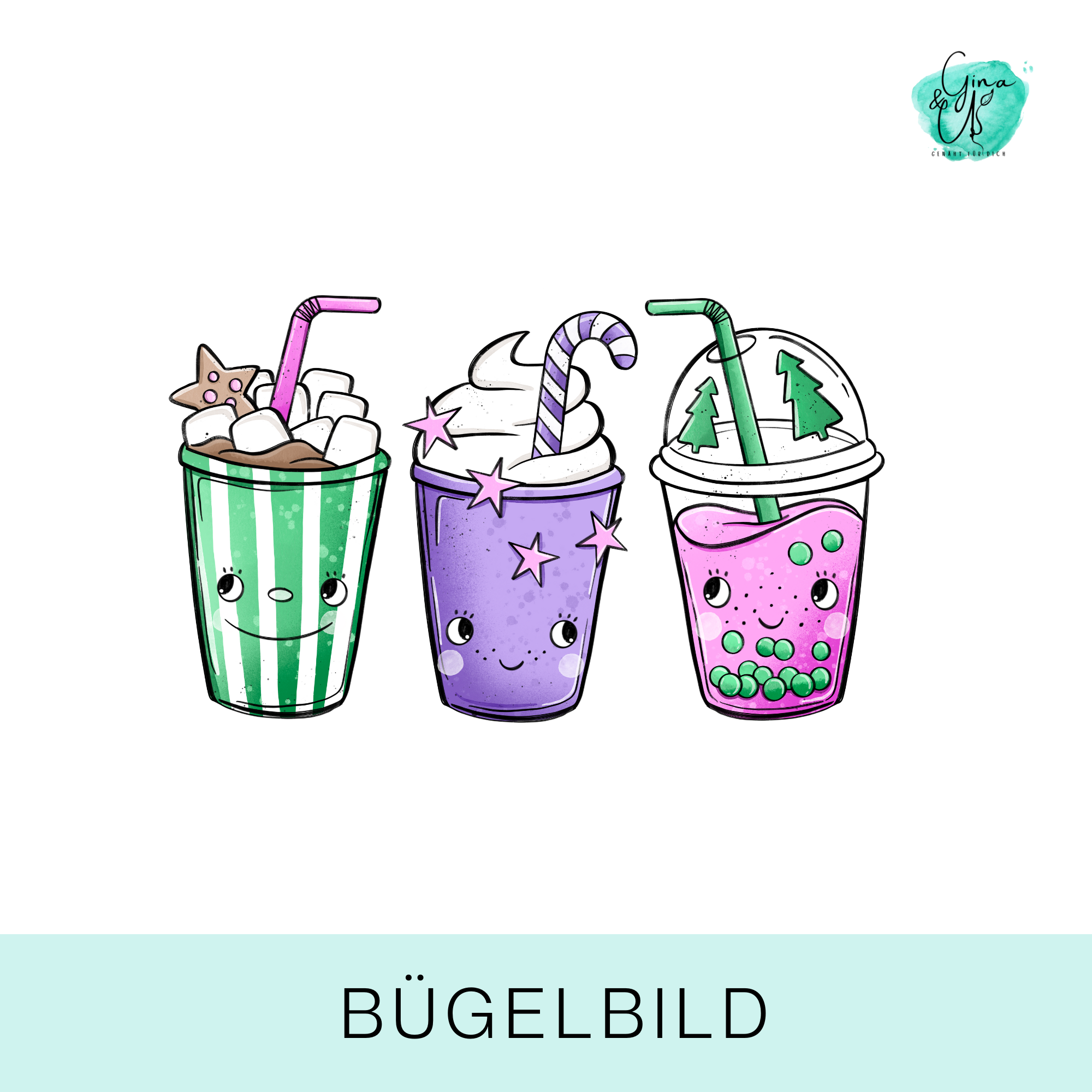 Bügelbild mit weihnachtlichen Getränken von Katzengold Design