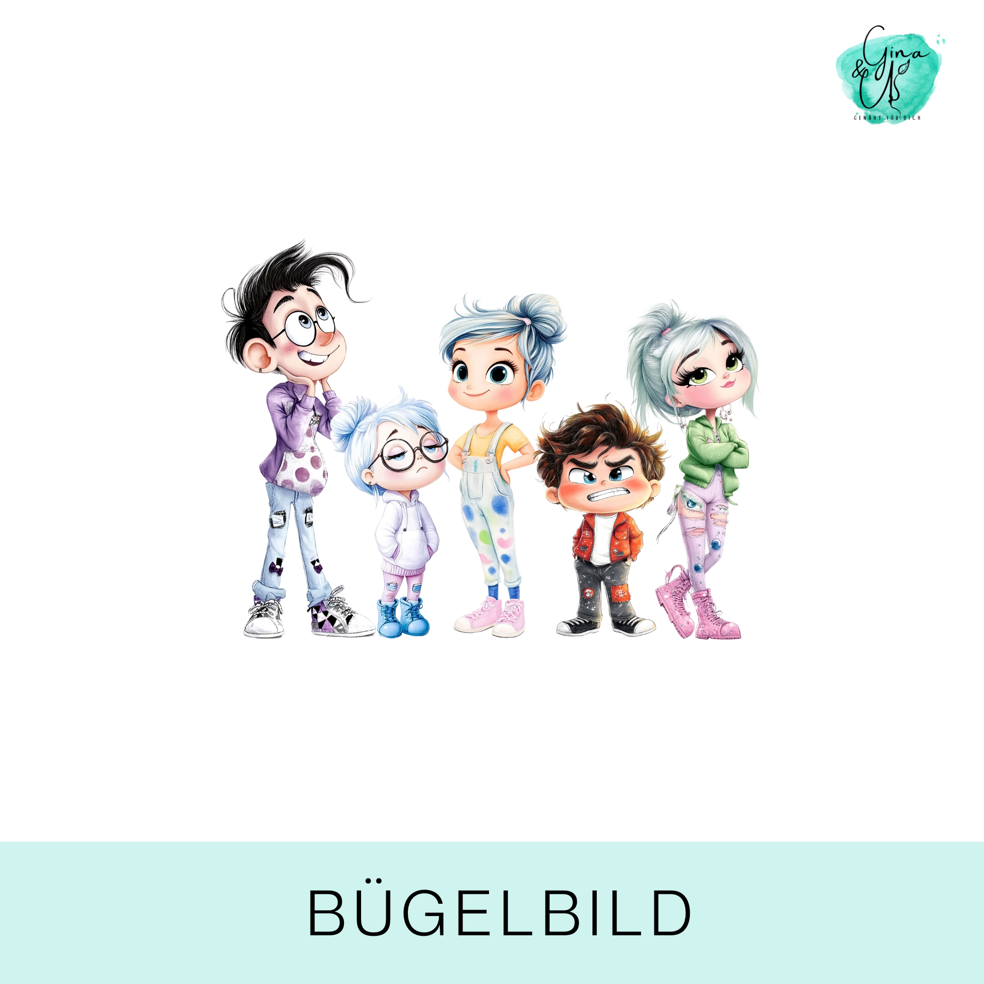 Bügelbild mit bunten Gefühl-Figuren wie Freude, Wut & Kummer