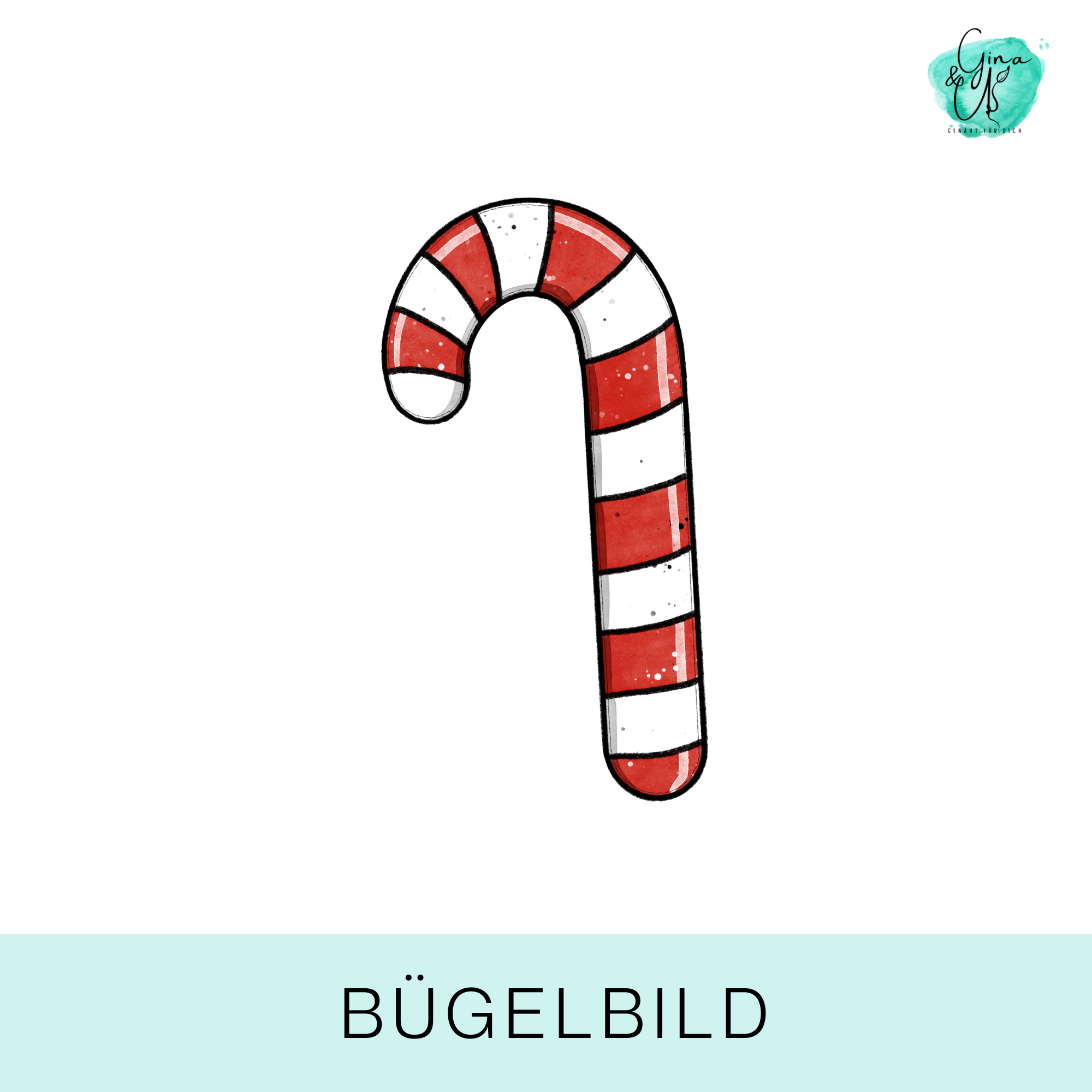 Bügelbild für Kinder süße Zuckerstange in rot/weiß für Weihnachten von Katzengold Design