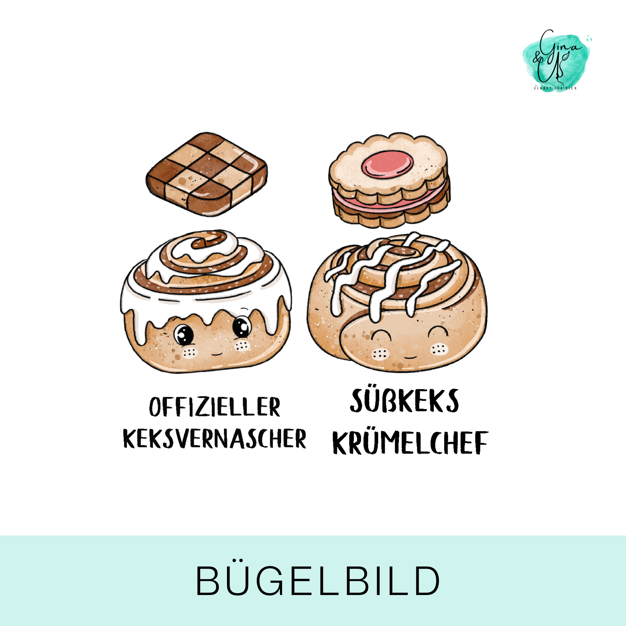 Bügelbild für Kinder mit Gebäck von Katzengold Design