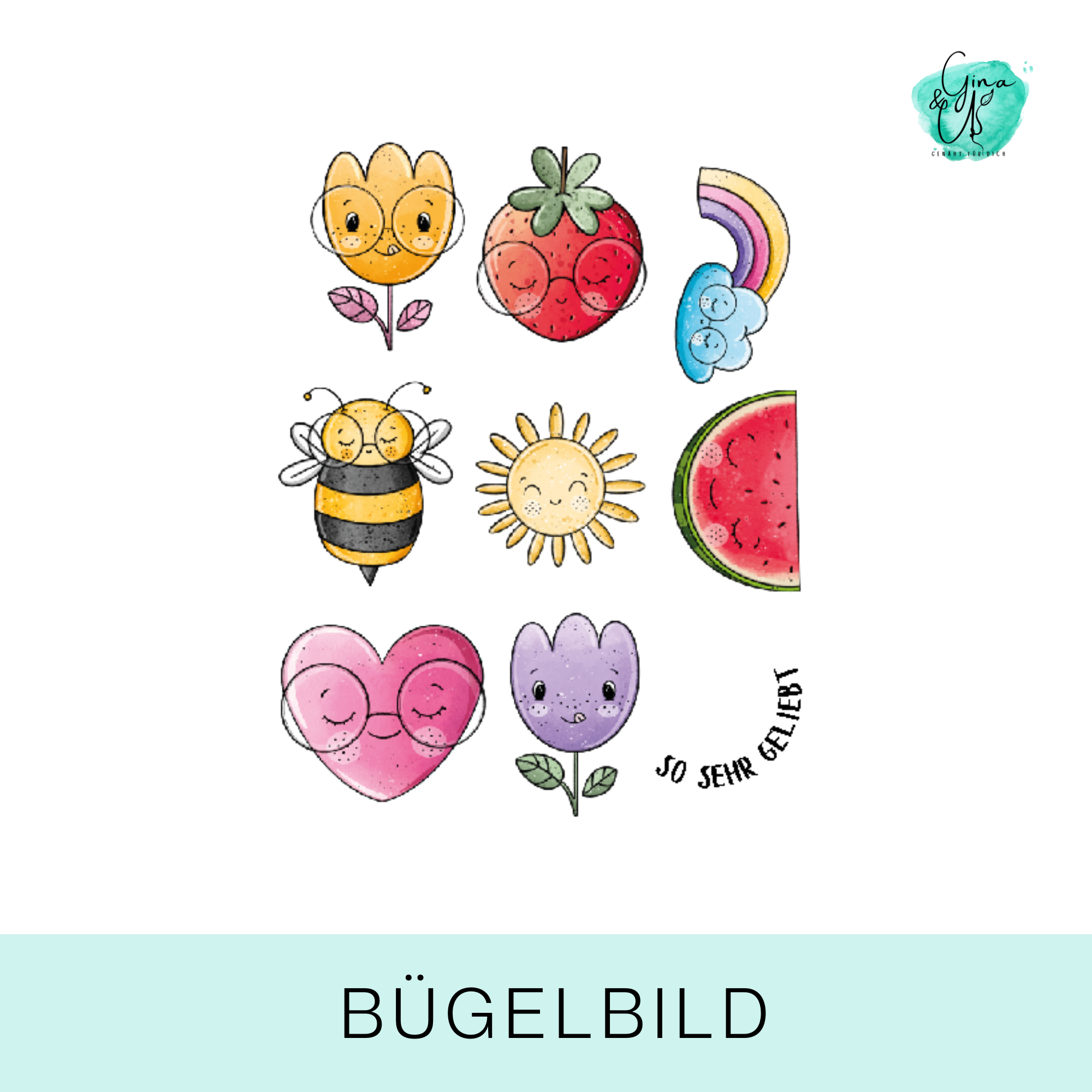 Bügelbild für Kinder Biene, Erdbeere, Herz und co von Katzengold Design