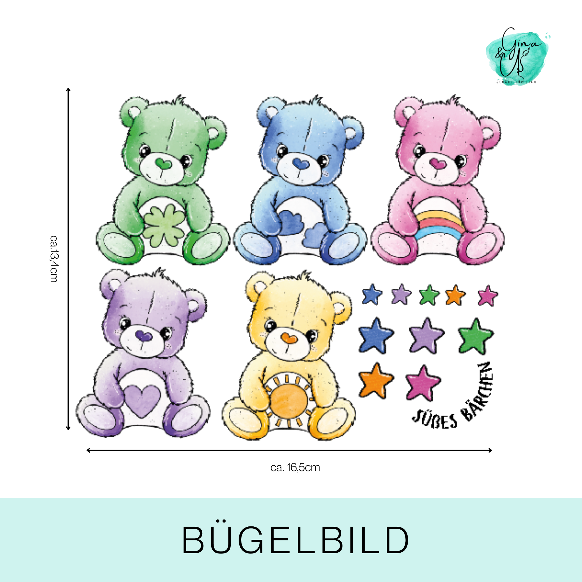 Bügelbild für Kinder mit süßen Bärchen voller Glück von Katzengold Design