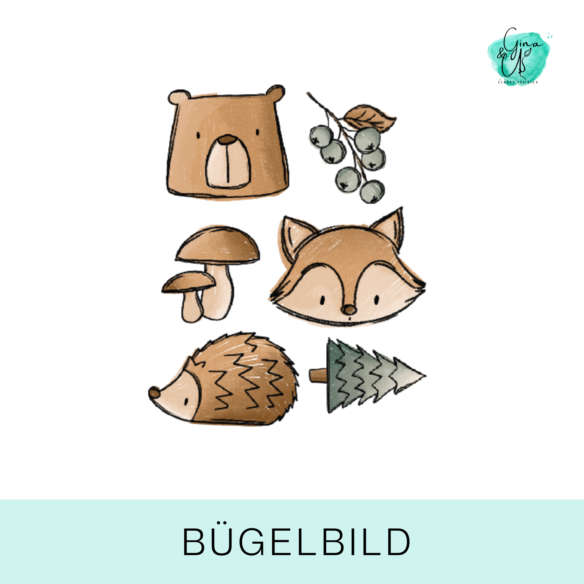 Bügelbild für Kinder mit süßen Herbsttieren von Katzengold Design