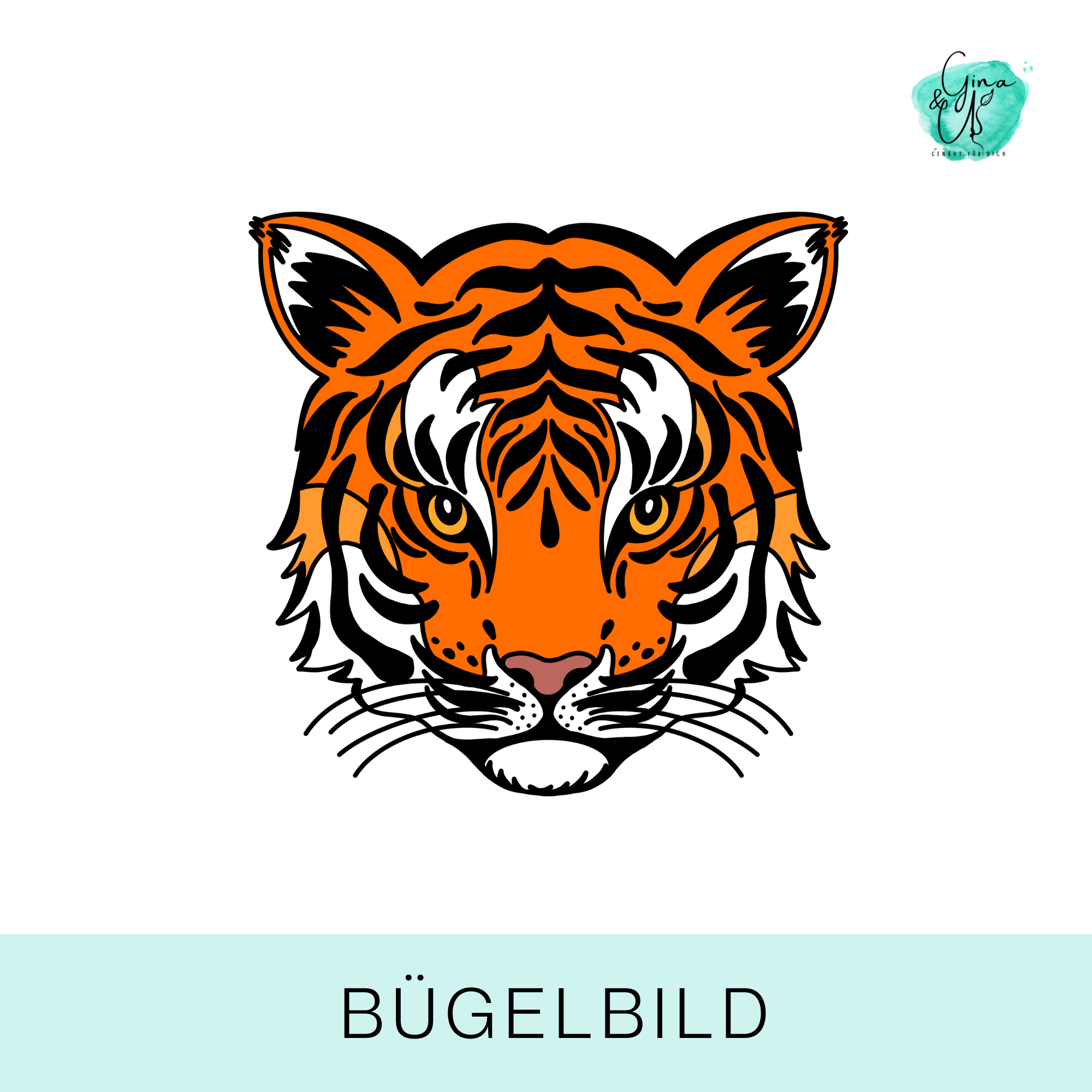 Bügelbild für Kinder mit coolem Tiger von Katzengold  Design. Ideal für Kleidung, Taschen und mehr!