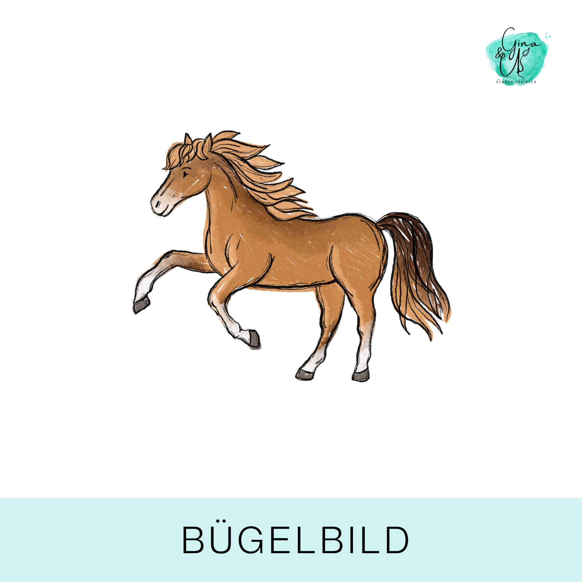 Bügelbild für Kinder süßes Pferd von Katzengold Design. Ideal für Kleidung, Taschen und mehr! 