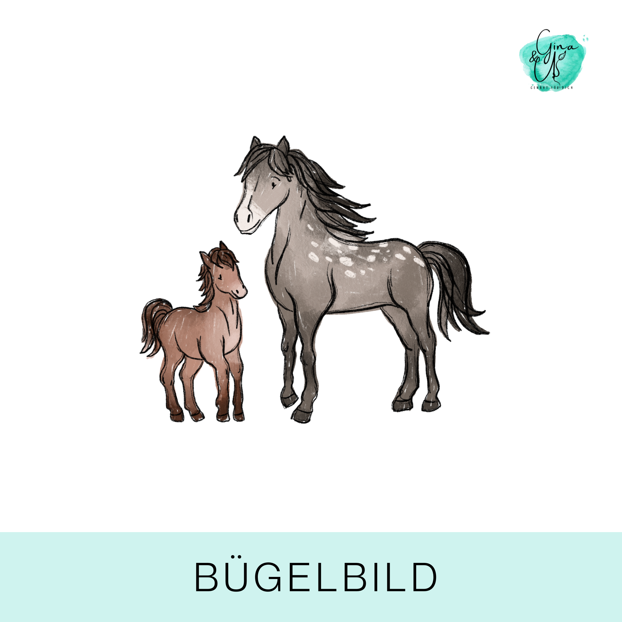 Bügelbild für Kinder süße Pferde von Katzengold Design. Ideal für Kleidung, Taschen und mehr! 