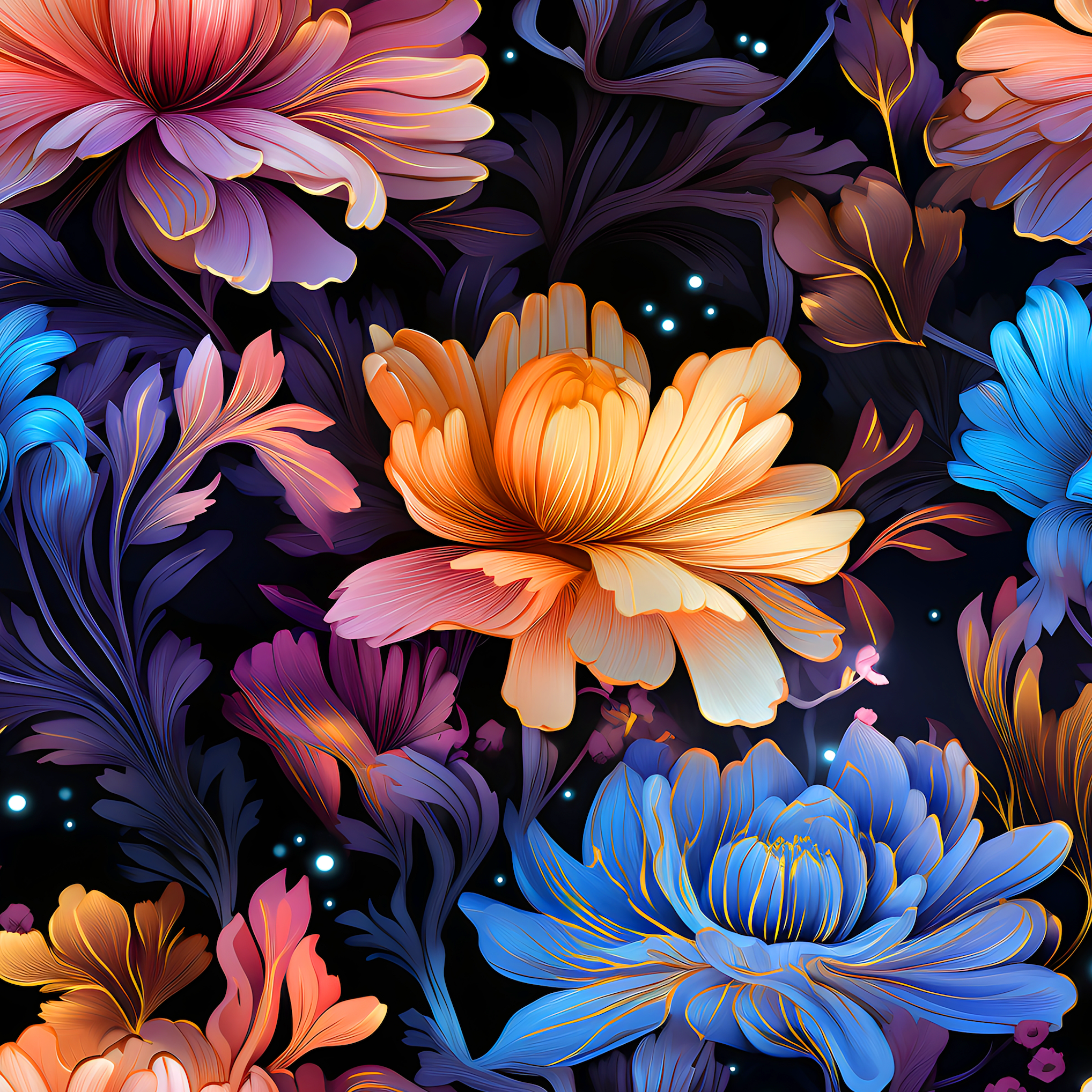 Damenstoff mit Blumen auf dunklem Untergrund