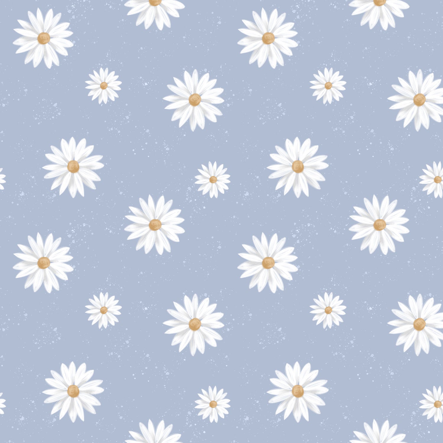 Damenstoff Meterware Blumenstoff mit weißen Blumen auf blau mit Sprenkeln