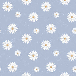 Damenstoff Meterware Blumenstoff mit weißen Blumen auf blau mit Sprenkeln