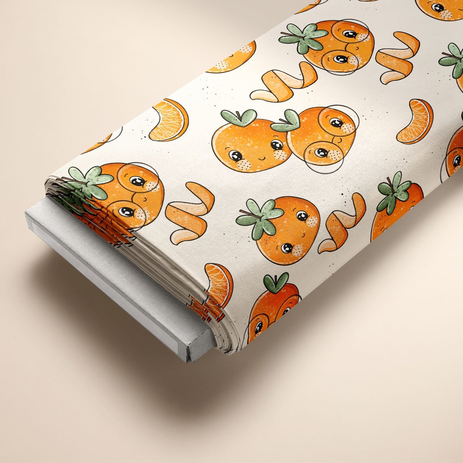 Kinderstoff Meterware süße Mandarinen mit Brille von Katzengold Design