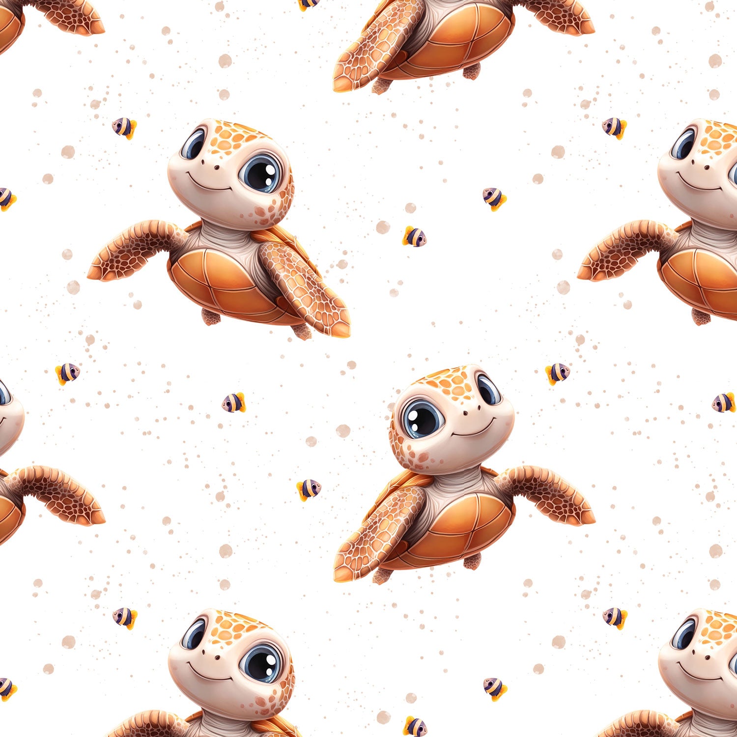 Süße Meeresschildkröten mit kleinen Fischen