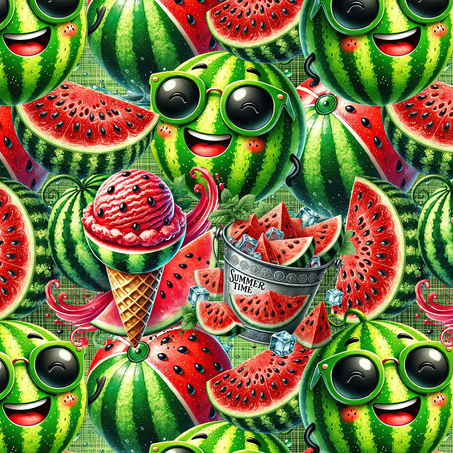 Kinderstoff Meterware süße Melone als Eiscreme und Melonenstücke