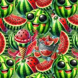 Kinderstoff Meterware süße Melone als Eiscreme und Melonenstücke