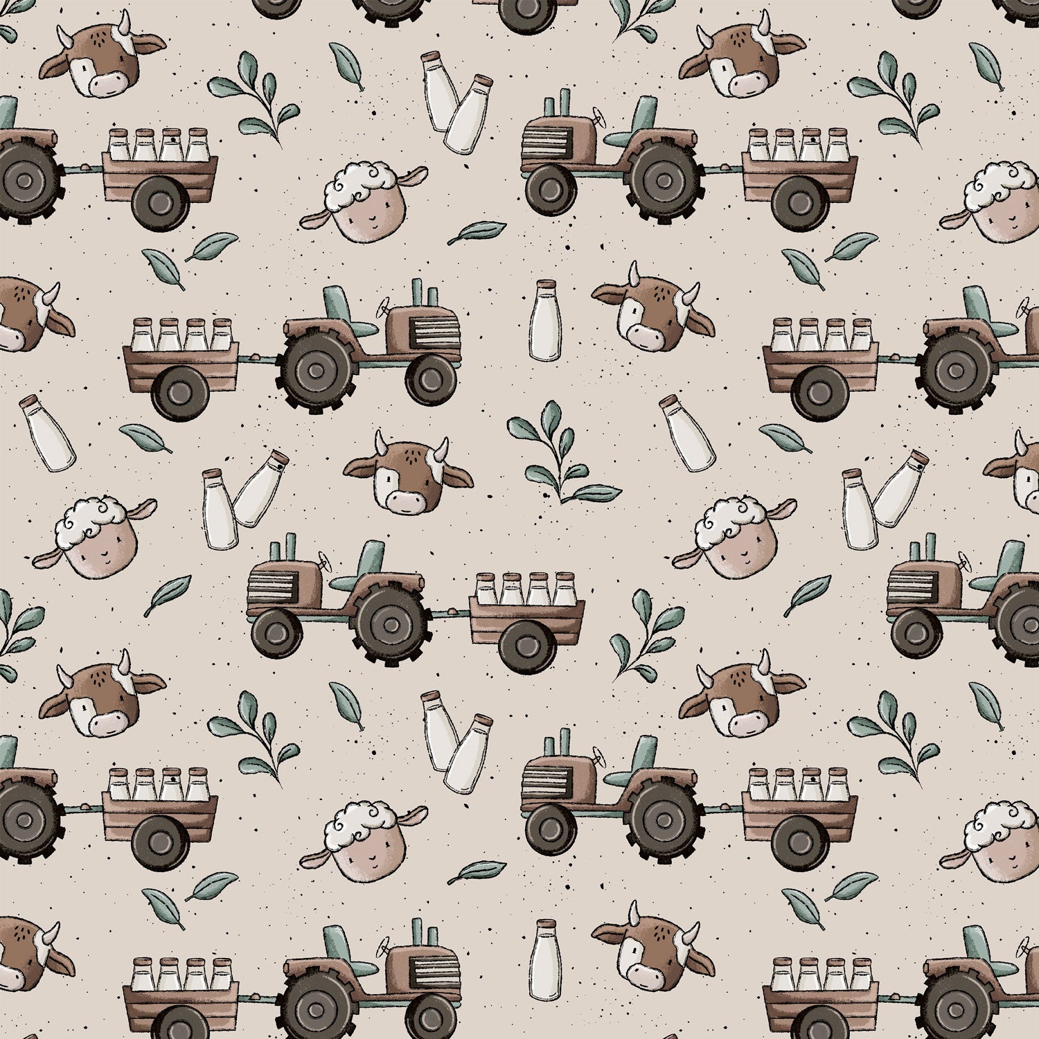 Kinderstoff Meterware mit Bauernhof Kuhe Milchfarm Schaf und Kuh von Katzengold Design