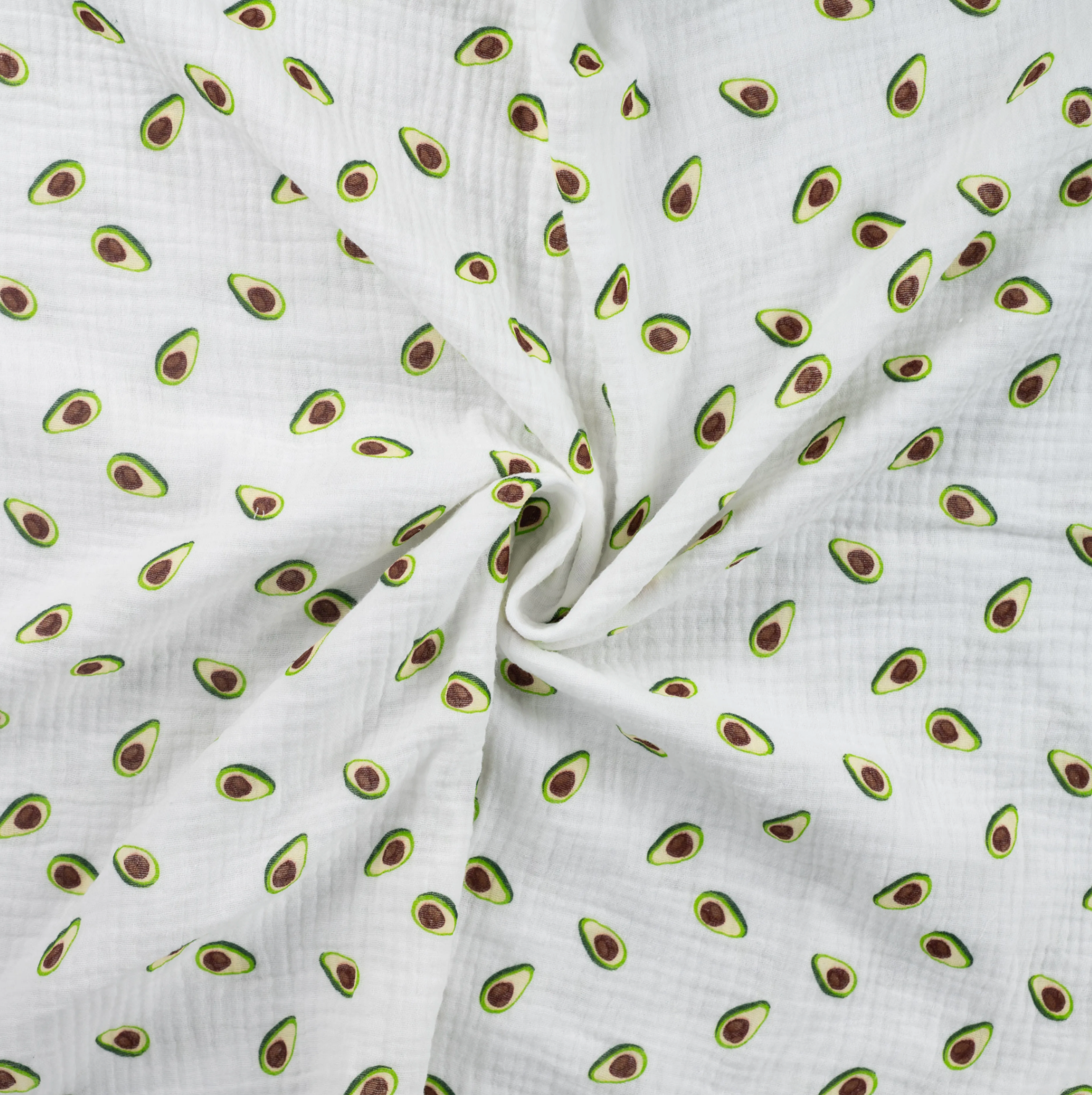 Musselin mit Avocado Motiv Kinderstoff