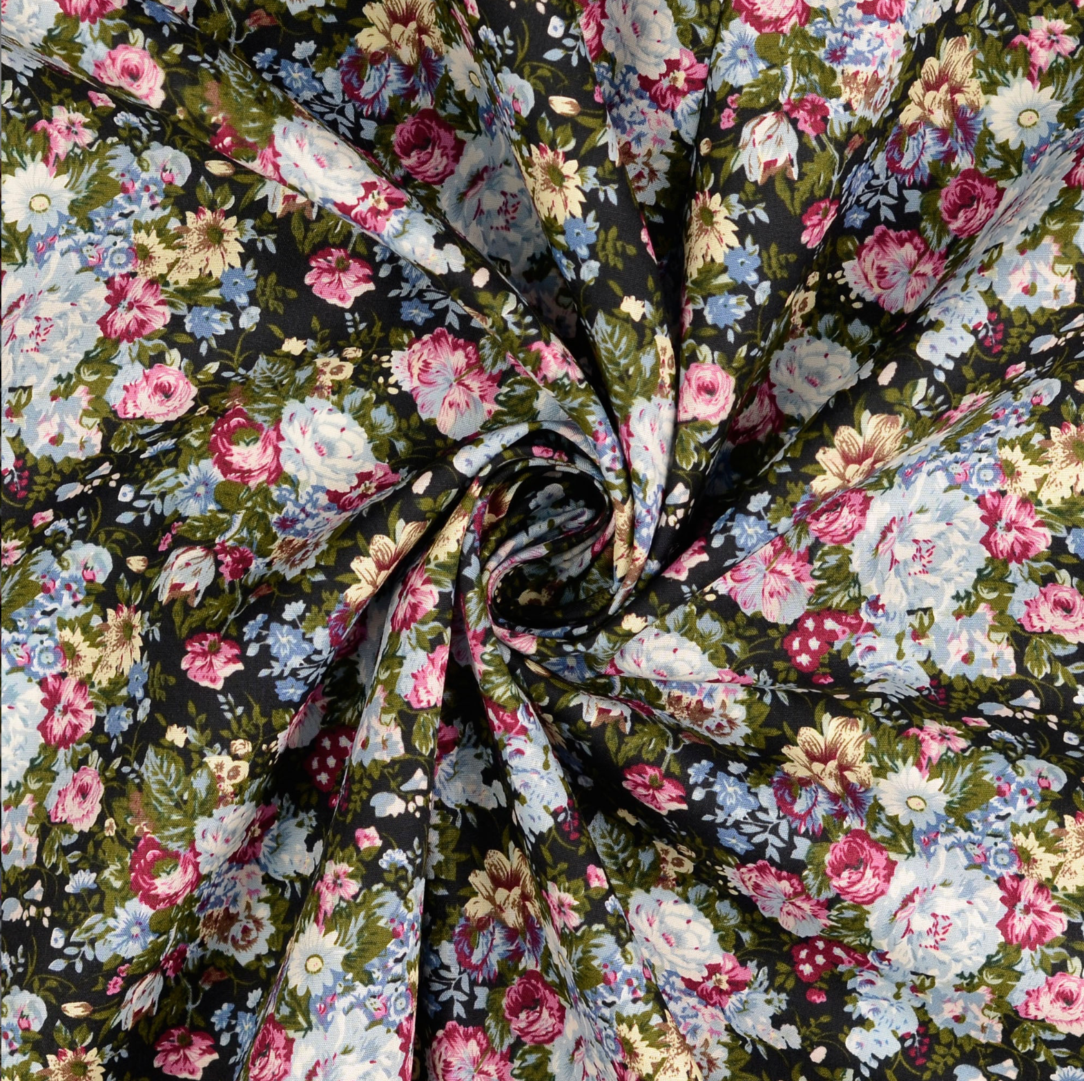 Popeline Blumenmuster dunkelblau