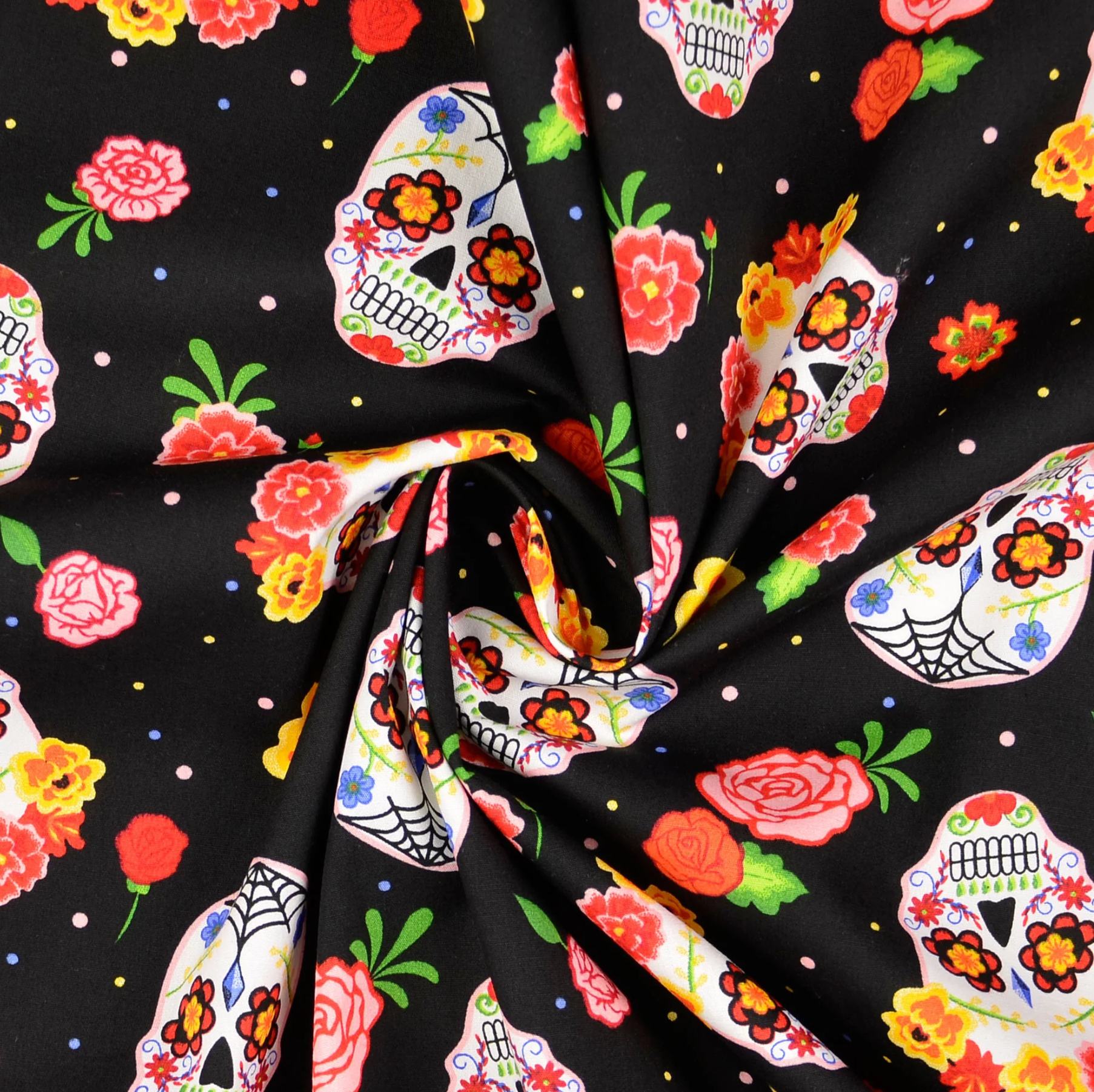 Popeline Halloween Dekostoff Bunt Totenkopf