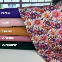 Damenstoff Blumenstoff Blumen in Stickoptik Kombistoffe