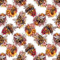 Damenstoff mit Bienen und Blumen Meterware