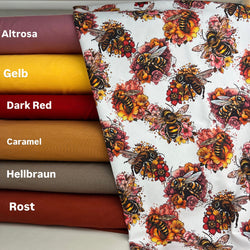 Damenstoff mit Bienen und Blumen Meterware Kombistoffe